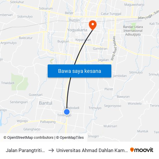 Jalan Parangtritis 11 to Universitas Ahmad Dahlan Kampus 1 map