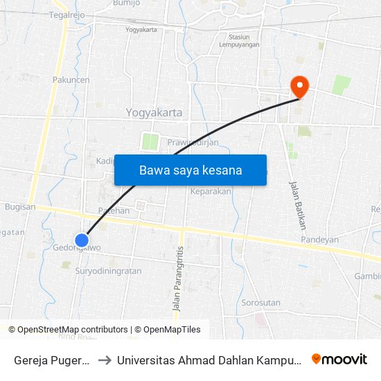 Gereja Pugeran to Universitas Ahmad Dahlan Kampus 1 map