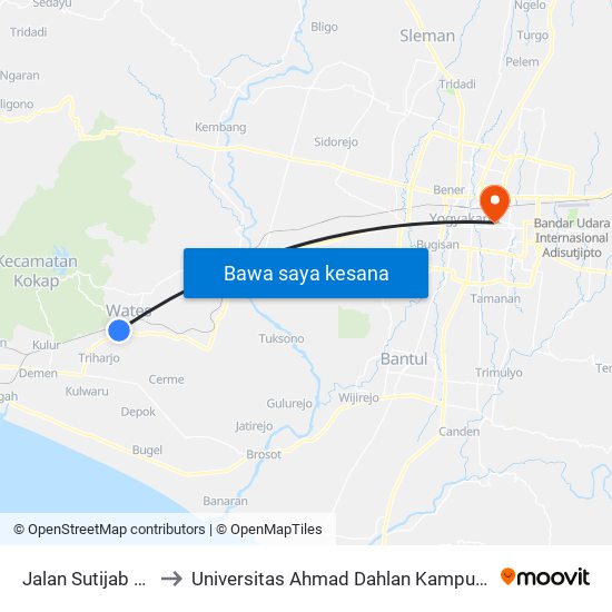 Jalan Sutijab 54 to Universitas Ahmad Dahlan Kampus 1 map