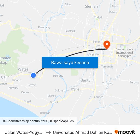 Jalan Wates-Yogyakarta to Universitas Ahmad Dahlan Kampus 1 map