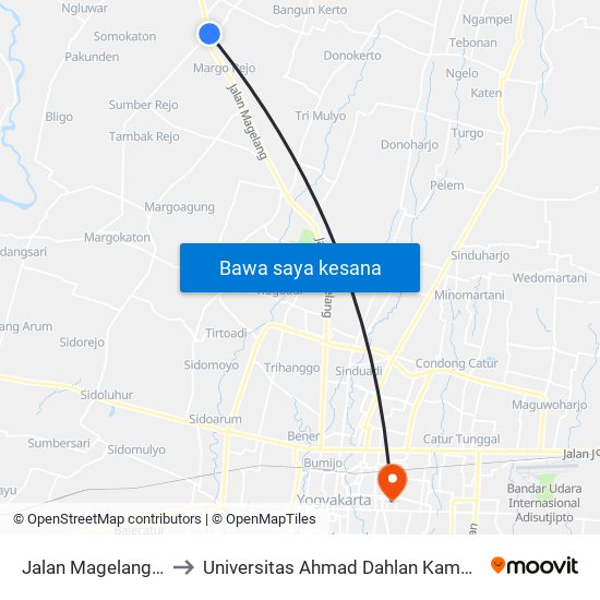 Jalan Magelang 12 to Universitas Ahmad Dahlan Kampus 1 map