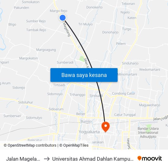 Jalan Magelang to Universitas Ahmad Dahlan Kampus 1 map