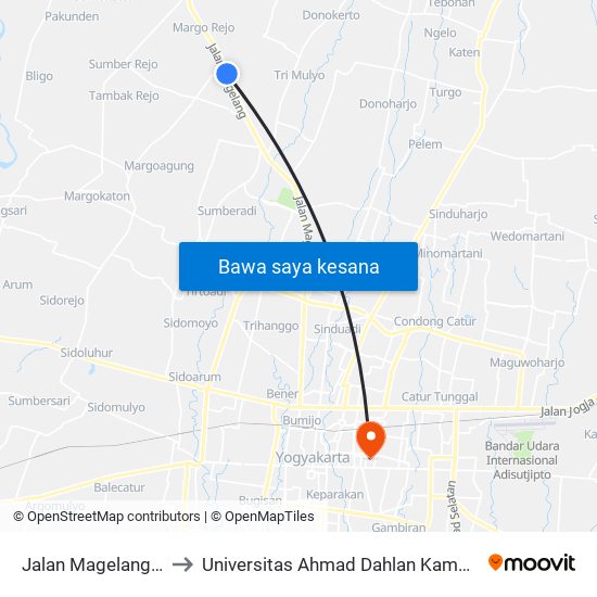 Jalan Magelang 92 to Universitas Ahmad Dahlan Kampus 1 map