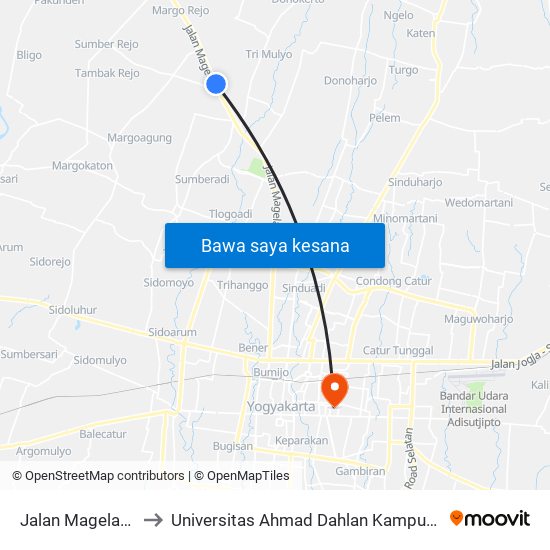 Jalan Magelang to Universitas Ahmad Dahlan Kampus 1 map