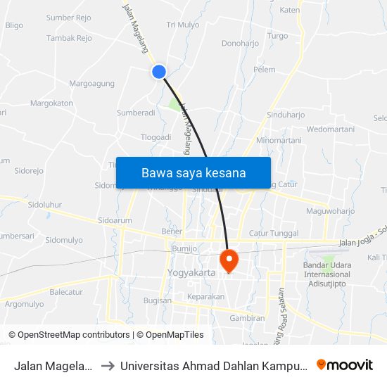 Jalan Magelang to Universitas Ahmad Dahlan Kampus 1 map