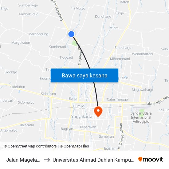 Jalan Magelang to Universitas Ahmad Dahlan Kampus 1 map