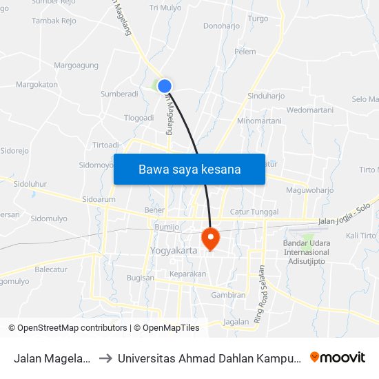 Jalan Magelang to Universitas Ahmad Dahlan Kampus 1 map