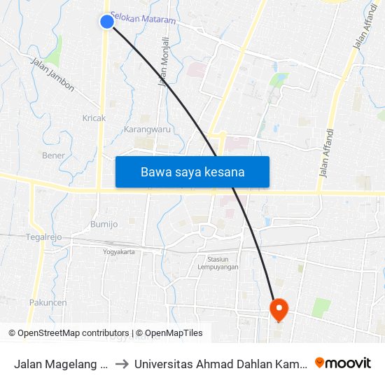 Jalan Magelang 119 to Universitas Ahmad Dahlan Kampus 1 map