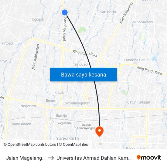 Jalan Magelang 66 to Universitas Ahmad Dahlan Kampus 1 map