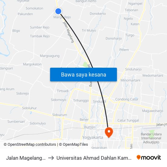 Jalan Magelang 12 to Universitas Ahmad Dahlan Kampus 1 map