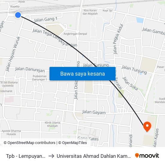 Tpb - Lempuyangan to Universitas Ahmad Dahlan Kampus 1 map