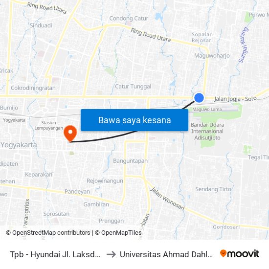 Tpb - Hyundai Jl. Laksda Adisucipto to Universitas Ahmad Dahlan Kampus 1 map