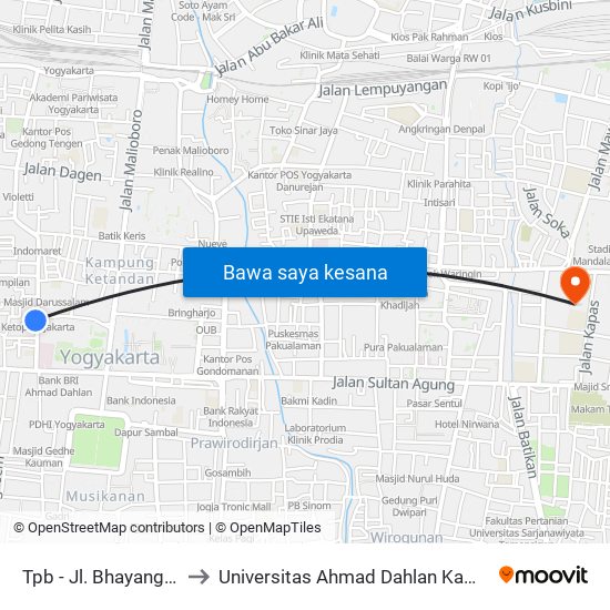 Tpb - Jl. Bhayangkara to Universitas Ahmad Dahlan Kampus 1 map