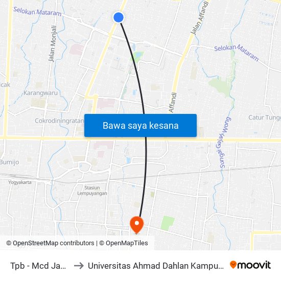 Tpb - Mcd Jakal to Universitas Ahmad Dahlan Kampus 1 map