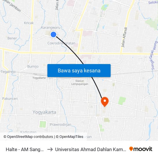 Halte - AM Sangaji 1 to Universitas Ahmad Dahlan Kampus 1 map