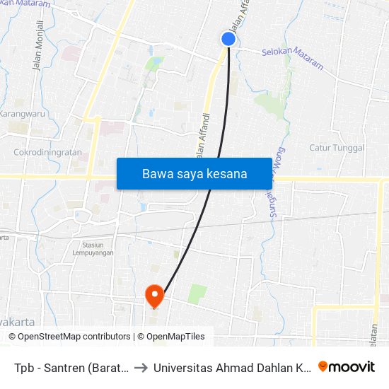 Tpb - Santren (Barat Jalan) to Universitas Ahmad Dahlan Kampus 1 map