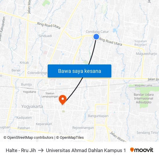 Halte - Rru Jih to Universitas Ahmad Dahlan Kampus 1 map