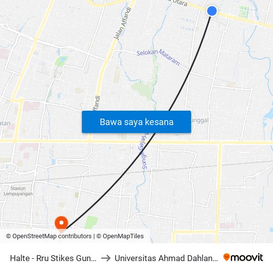 Halte - Rru Stikes Guna Bangsa to Universitas Ahmad Dahlan Kampus 1 map