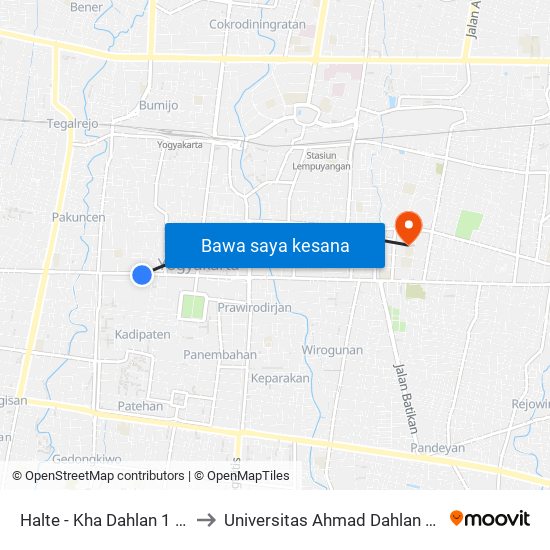 Halte - Kha Dahlan 1 (Papmi) to Universitas Ahmad Dahlan Kampus 1 map