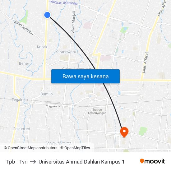 Tpb - Tvri to Universitas Ahmad Dahlan Kampus 1 map