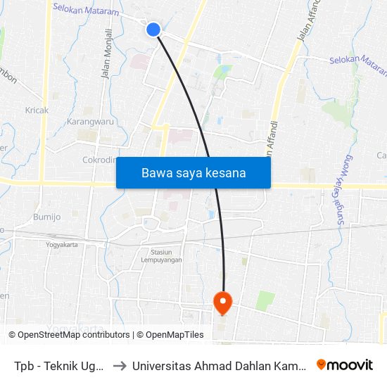 Tpb - Teknik Ugm 2 to Universitas Ahmad Dahlan Kampus 1 map