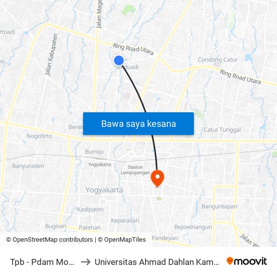 Tpb - Pdam Monjali to Universitas Ahmad Dahlan Kampus 1 map