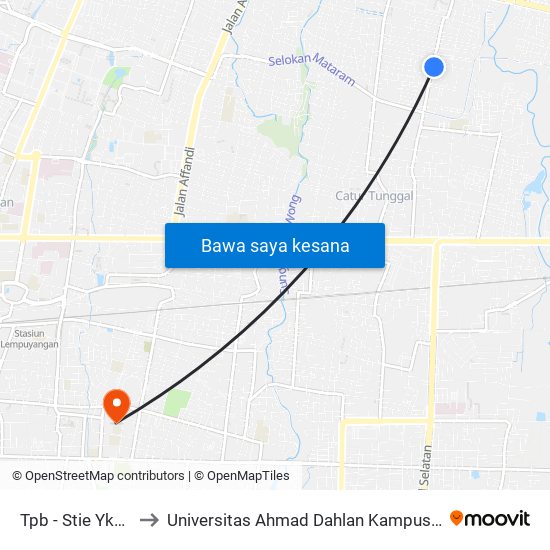 Tpb - Stie Ykpn to Universitas Ahmad Dahlan Kampus 1 map