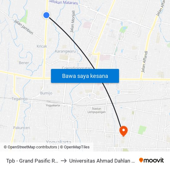 Tpb - Grand Pasific Restoran to Universitas Ahmad Dahlan Kampus 1 map