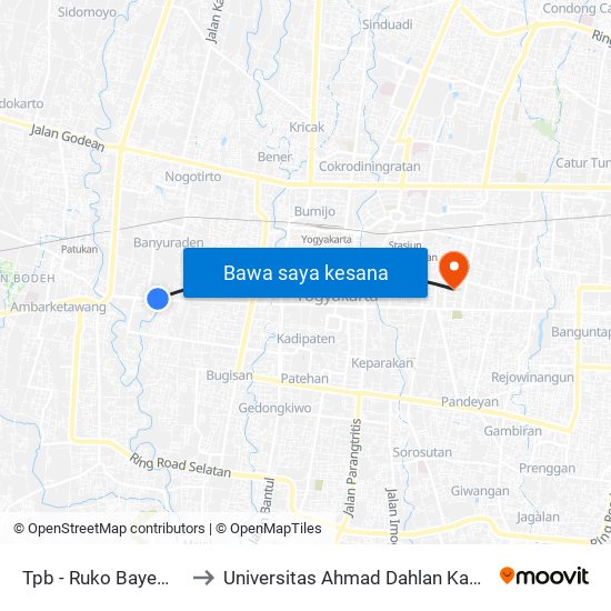 Tpb - Ruko Bayeman 2 to Universitas Ahmad Dahlan Kampus 1 map