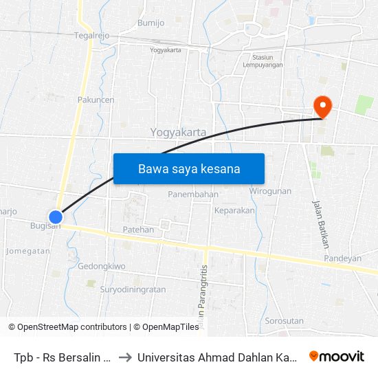 Tpb - Rs Bersalin Fajar to Universitas Ahmad Dahlan Kampus 1 map