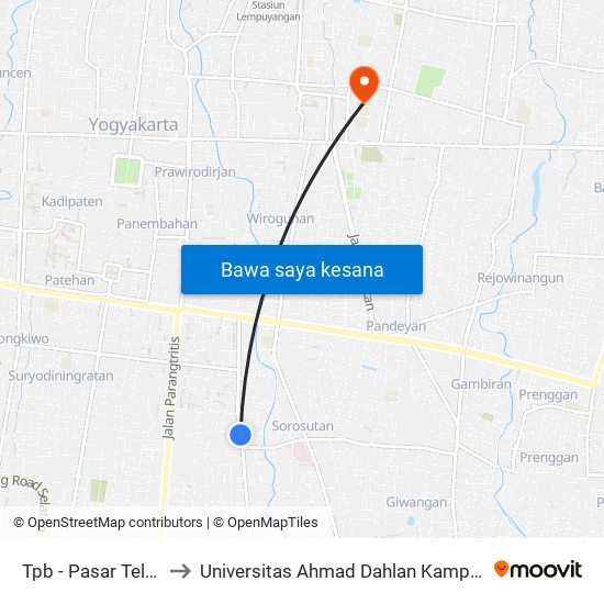 Tpb - Pasar Telo 1 to Universitas Ahmad Dahlan Kampus 1 map