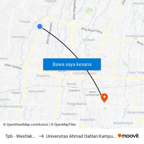 Tpb - Westlake 1 to Universitas Ahmad Dahlan Kampus 1 map