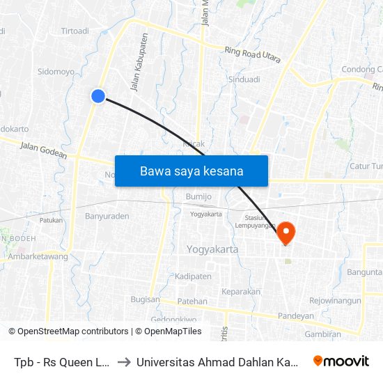 Tpb - Rs Queen Latifa to Universitas Ahmad Dahlan Kampus 1 map