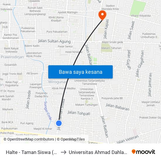 Halte - Taman Siswa (Stsrd Visi) to Universitas Ahmad Dahlan Kampus 1 map