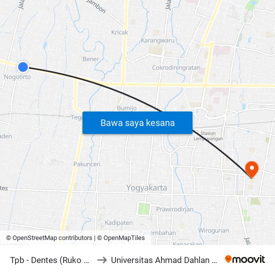 Tpb - Dentes (Ruko Godean) to Universitas Ahmad Dahlan Kampus 1 map