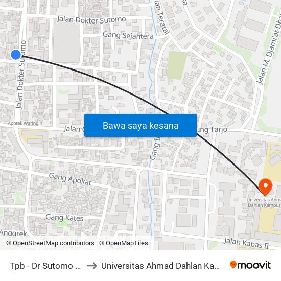 Tpb - Dr Sutomo Kota to Universitas Ahmad Dahlan Kampus 1 map