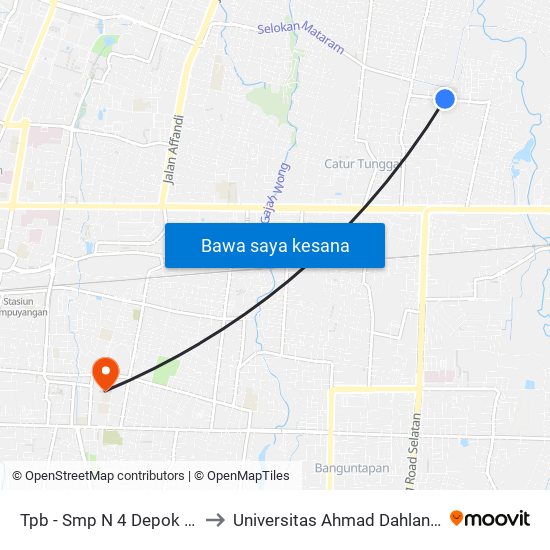 Tpb - Smp N 4 Depok Babarsari to Universitas Ahmad Dahlan Kampus 1 map