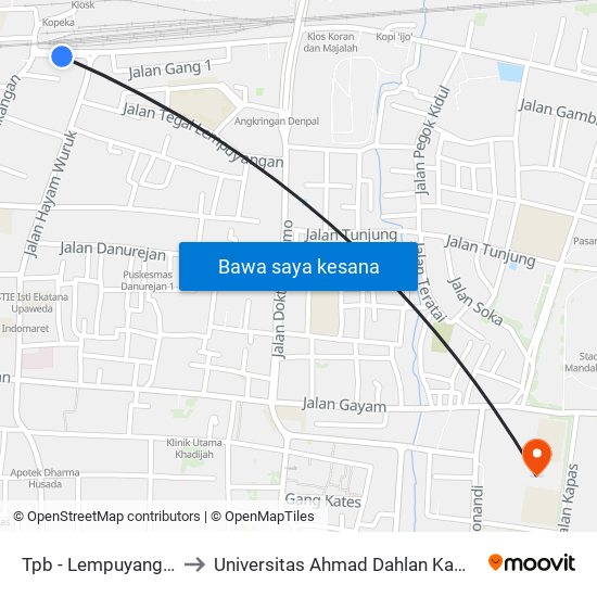 Tpb - Lempuyangan 2 to Universitas Ahmad Dahlan Kampus 1 map