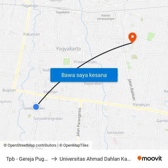 Tpb - Gereja Pugeran to Universitas Ahmad Dahlan Kampus 1 map