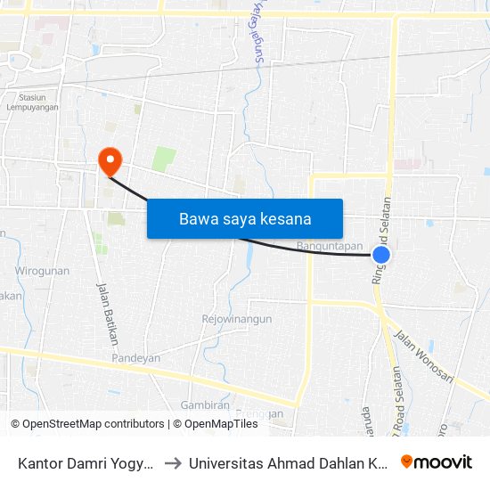 Kantor Damri Yogyakarta to Universitas Ahmad Dahlan Kampus 1 map