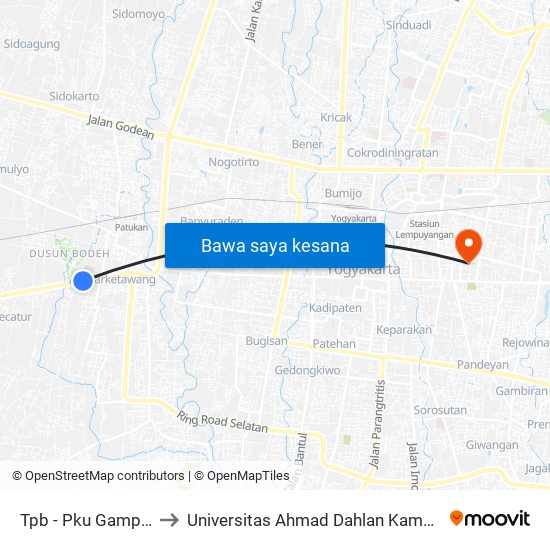 Tpb - Pku Gamping to Universitas Ahmad Dahlan Kampus 1 map
