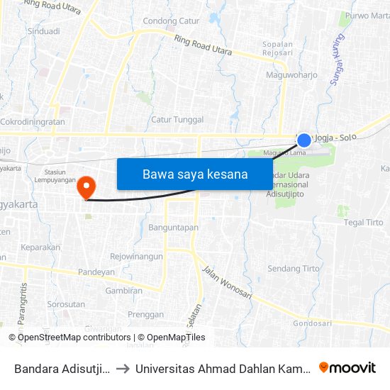 Bandara Adisutjipto to Universitas Ahmad Dahlan Kampus 1 map