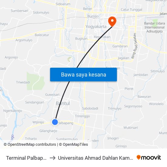 Terminal Palbapang to Universitas Ahmad Dahlan Kampus 1 map