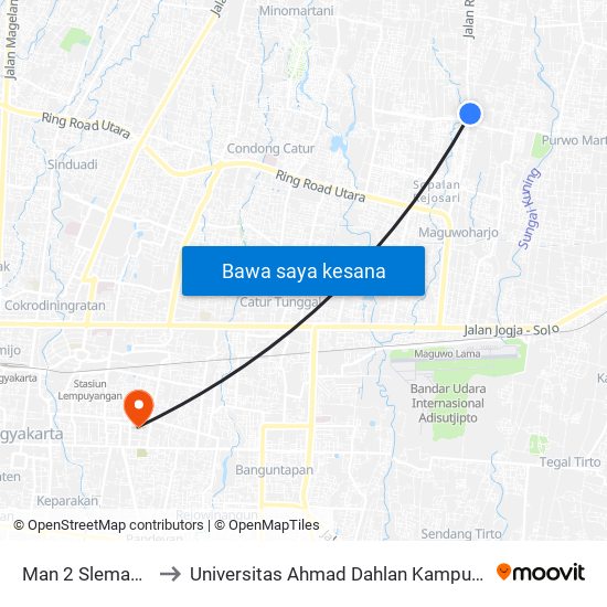 Man 2 Sleman 2 to Universitas Ahmad Dahlan Kampus 1 map