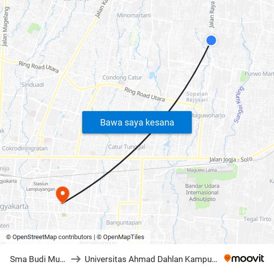 Sma Budi Mulia to Universitas Ahmad Dahlan Kampus 1 map