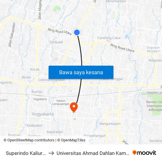 Superindo Kaliurang to Universitas Ahmad Dahlan Kampus 1 map