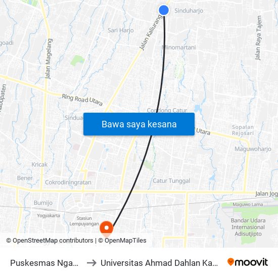 Puskesmas Ngaglik 2 to Universitas Ahmad Dahlan Kampus 1 map