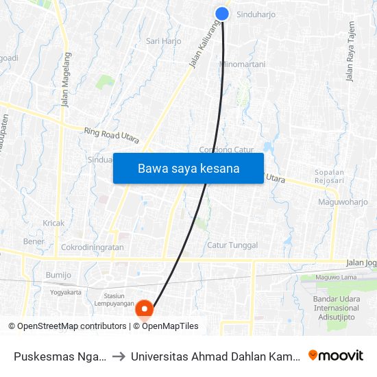 Puskesmas Ngaglik to Universitas Ahmad Dahlan Kampus 1 map