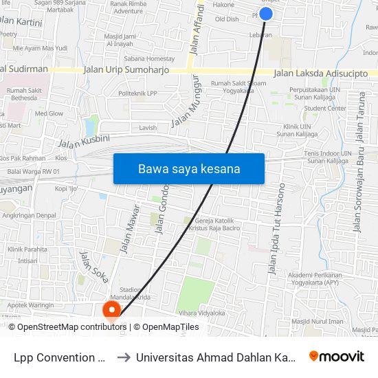 Lpp Convention Hotel to Universitas Ahmad Dahlan Kampus 1 map