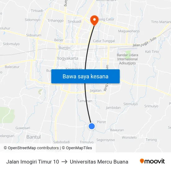 Jalan Imogiri Timur 10 to Universitas Mercu Buana map